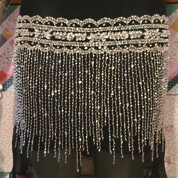 Basix II vintage silver beaded jewel dress flapper 100% silk vtg black 1920s - Picture 4 of 15